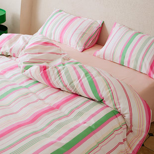 多巴胺彩虹条纹纯棉全棉，床上四件套少女心宿舍，被套床单三件套1.8m