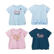 出口日本夏季女童纯棉圆领，短袖t恤儿童卡通立体飞边创意半袖上衣