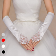 新娘手套无指小花平板，绣花缝珠手袖婚纱礼服红色，白色黑色婚庆手套