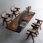 环氧树脂感应发光河流桌海浪桌子大板茶桌实木原木茶板桌餐桌