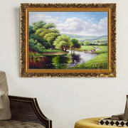 欧式风景油画喷绘客厅装饰画横版餐厅有框画丰收乡村田园山水壁画