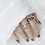 韩版S925银线条多层缠绕戒指女复古时尚字母链条开口食指环潮