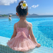 儿童泳衣女童韩版连体公主，裙式宝宝后背翅膀游泳衣女孩泡温泉泳装