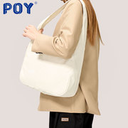 POY® 大学生单肩包女小众上课包灯芯绒休闲手提包白色简约挎包