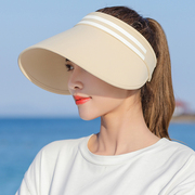女夏季空顶条纹遮阳帽防紫外线大沿全遮脸骑车可调节沙滩太阳帽子