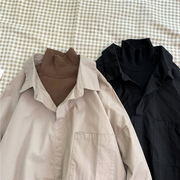 春季假两件衬衫男高领，卫衣ins潮2022小众高级感上衣情侣外套