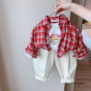 巴拉巴柆韩系童装儿童衬衫潮男女童，长袖衬衣宝宝格子上衣2021