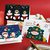创意圣诞节卡通男孩女孩折叠烫金小贺卡 手绘平安夜祝福礼物雪人圣诞卡片带信封