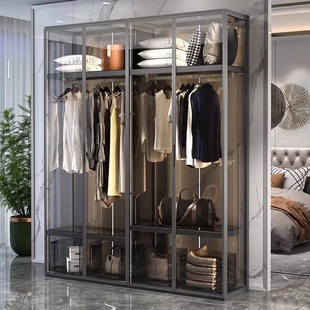 定制铝合金衣柜家用卧室，轻奢玻璃门现代简约转角储物衣帽间衣橱柜