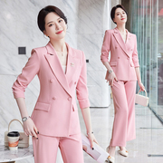高端时尚粉色西装套装，女2023秋季韩版修身长袖，小西服休闲通勤