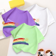 彩虹儿童短袖t恤夏季纯棉兄妹亲子装女童夏装男童半袖上衣服