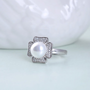 天使之愿925银天然珍珠戒指个性戒指满钻指环时尚饰品女