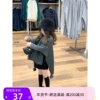 女童春装灰色时髦针织毛球斗篷宽松披肩毛衣或黑色短裤韩国童装新