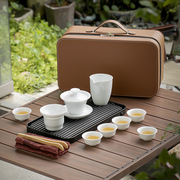 器记德化白瓷功夫旅行茶具，茶盘储水排水式套装，陶瓷泡茶碗茶杯茶海