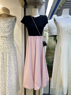 韩版夏季潮流时尚韩国东大门显瘦纯棉短袖个性，撞色拼接连衣裙