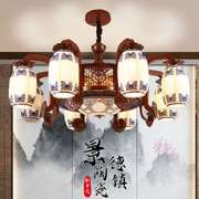 新中国风中式木艺吊灯实木客厅，餐厅陶瓷灯酒店别墅复式楼装饰灯具
