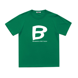 超火的字母B草绿短袖T恤男女情侣装23夏季宽松小众百搭上衣