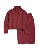 酒红色羊绒针织套装，女2022年秋冬时尚，气质毛衣半身裙两件套装