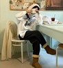 首尔印象韩代东大门ins风，小猫咪图案磨毛，长袖t恤24冬新女