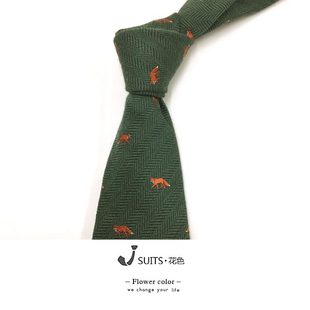 男士动物提花羊毛领带酒红色墨绿色趣味领带狩猎动物领带休闲领带