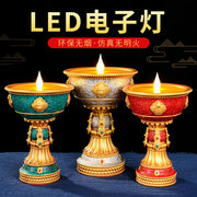藏村家用彩绘酥油灯藏式树脂，led灯座插电式，雕花酥油灯座桌面摆件