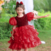 女童红色连衣裙洋气婚纱裙儿童，公主裙晚礼服主持人生日钢琴演出服
