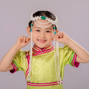 蒙古族头饰少数民族复古风，舞蹈演出女儿童流苏串珠，发饰品绿色额饰