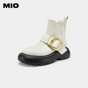 MIO米奥女鞋厚底女靴切尔西时装靴增高百搭白色短靴烟筒靴
