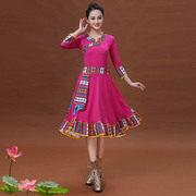 藏族舞蹈服大红广场舞服装女民族风套装中老年跳舞裙子演出服