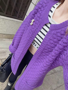 tangtown羊毛羊绒粗针紫色，开衫女温柔抬气色舒适保暖外套dzaf008