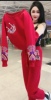 网红炸街大红休闲运动套装女秋冬季2023高级感白色卫衣两件套