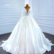 婚纱礼服2024修显瘦蓬蓬裙，拖尾婚纱大码绸缎手工珍珠