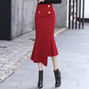 高腰半身裙中长款包臀鱼尾裙2024年红色女设计感冬季气质半裙