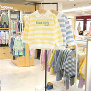 bluedog蓝狗韩国童装，春季男女童翻领，条纹长袖t恤上衣