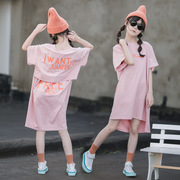 大女童t恤裙夏季2024洋气，韩版潮流休闲宽松短袖，设计感连衣裙