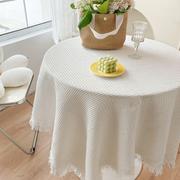 法式风棉麻田园白色壁纸茶几，床头柜复古流苏，小圆形餐桌布