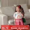 2024夏女童韩版可爱百搭娃娃领红色小女孩印花针织T恤韩国新