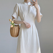 法式复古改良旗袍，设计感提花气质收腰连衣裙夏季