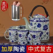 景德镇陶瓷茶壶大容量复古青花瓷，水壶套装家用老式提梁壶茶具