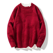 森马本命年红色毛衣男士提花加厚假两件秋冬季韩版学生打底针织衫