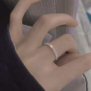 S925纯银锆石肌理纹指环韩国小众设计感高级感开口可调节戒指女