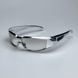 未来战士银光闪闪墨镜酷科技感赛博风格方形反光银框酒吧蹦迪眼镜