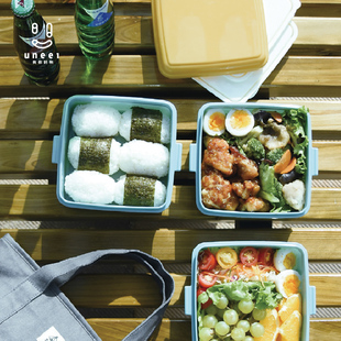 三层食品盒饭盒便当盒日本bisque户外便携水果盒分装食物盒