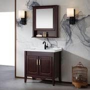 新中式浴室柜组合实木落地式洗脸洗手盆池镜柜卫生间洗漱台卫浴柜