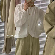 日本顶奢法式复古白色简约甜美设计感圆领衬衫长袖衬衣秋季女