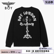 BOYLONDON秋冬男女同款卫衣印花黑色宽松休闲圆领套头卫衣N03712