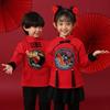 春秋儿童喜庆演出合唱服中国风，红色套装服兄妹，幼儿园红歌舞蹈表演