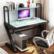 钢化玻璃台式电脑桌家用简易学习桌写字台学生书桌书架组合电脑台
