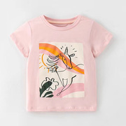 欧美女童粉红色短袖t恤宝宝纯棉，夏装儿童卡通女孩，半袖上衣打底衫3