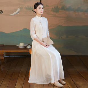 新中式旗袍连衣裙女夏季改良高端汉服复古中国风禅意女装茶服